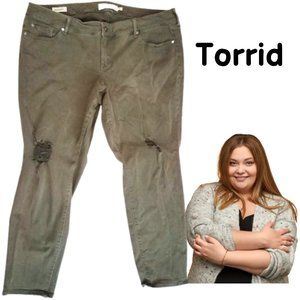 TORRID Boyfriend Army Green Distressed Denim Jeans Women's 22 R